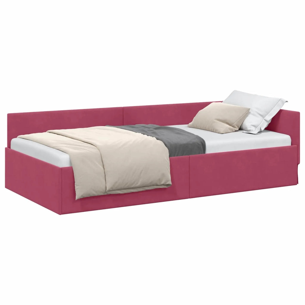 Cornice del letto ad angolo Rosso Vino 100 cm x 200 cm Velluto