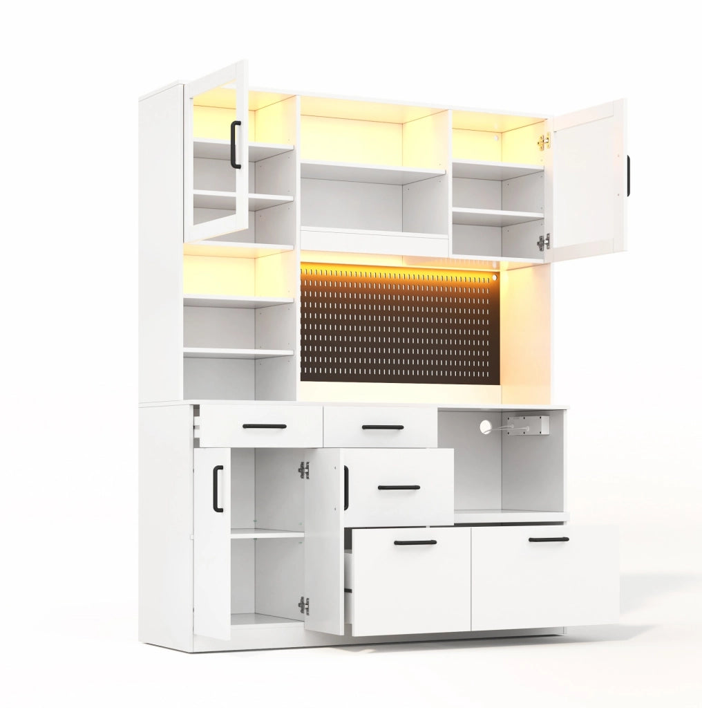 Mobile cucina con illuminazione LED; 5 cassetti e ripiani regolabili in MDF bianco
