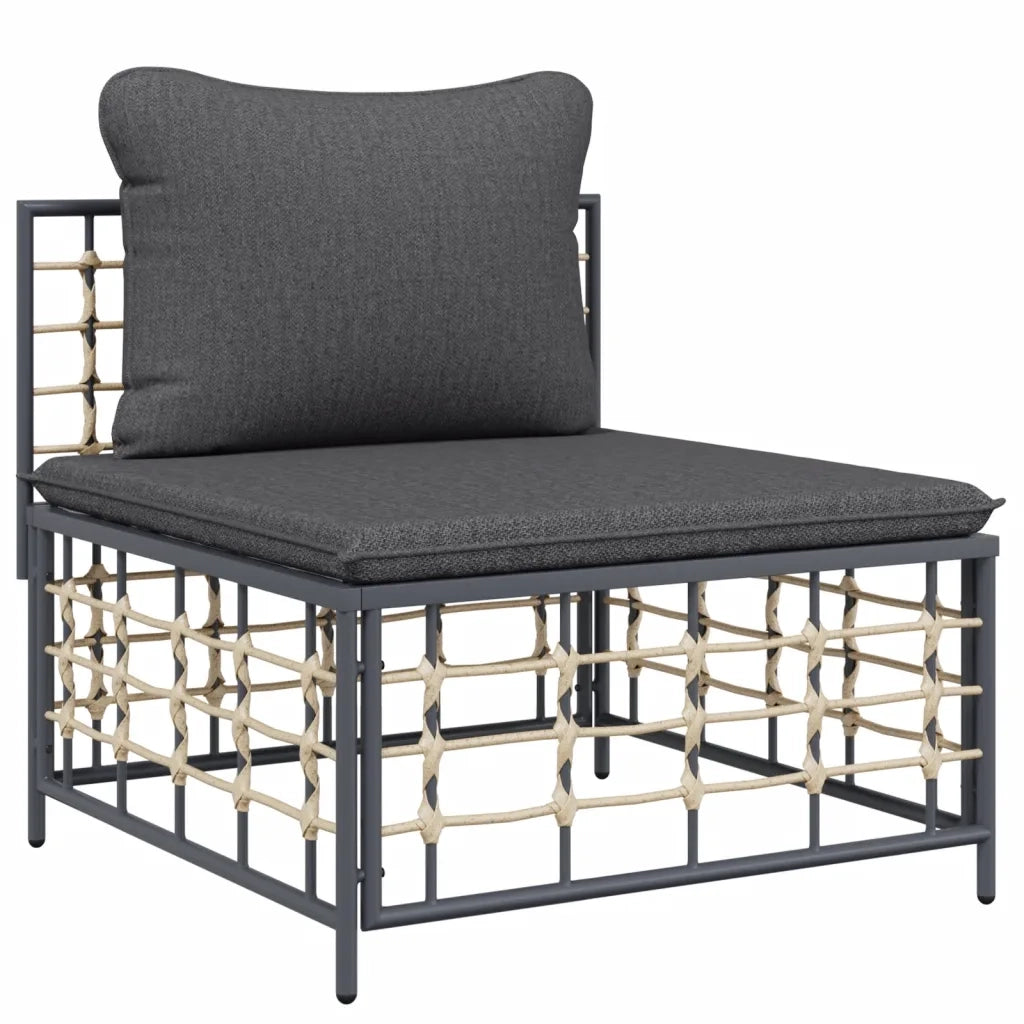 Divano Centrale da Giardino con Cuscini Polyrattan Grigio Scurocod mxl 70694
