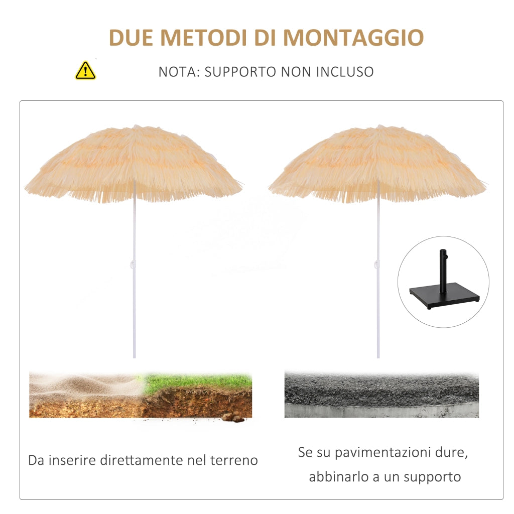 Easycomfort Ombrellone da Spiaggia a 8 Stecche con Palo Inclinabile, in Poliestere e Metallo, 1.6x2 m, Beige