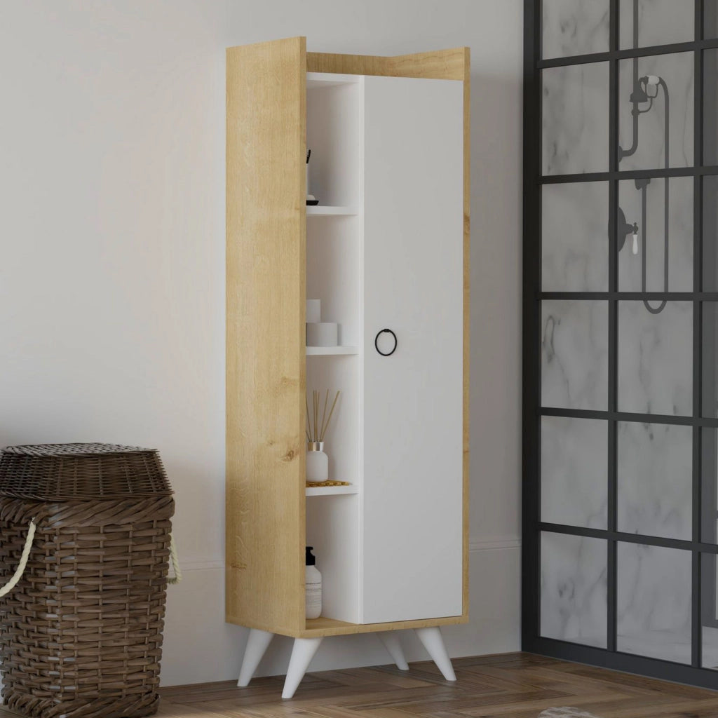 Sellia, Armadio Multiuso 1 Anta 8 Ripiani, 50x140h cm Marrone Rovere