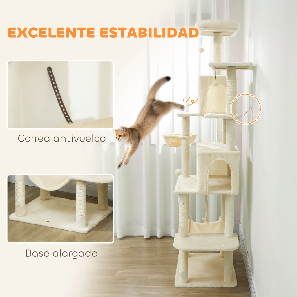 Albero tiragraffi per gatti con torre piattaforma scalatore e letto ¨C zephmum ¨C 60x48x202 cm beige