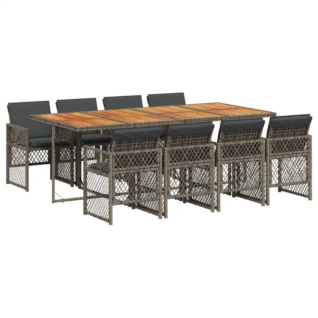 vidaXL Set da Pranzo da Giardino 9 pz con Cuscini in Polyrattan Grigio