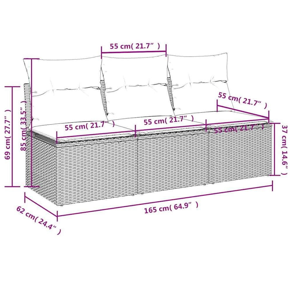 Garden Sofa With Cushions 3-seater Black Poly Rattan