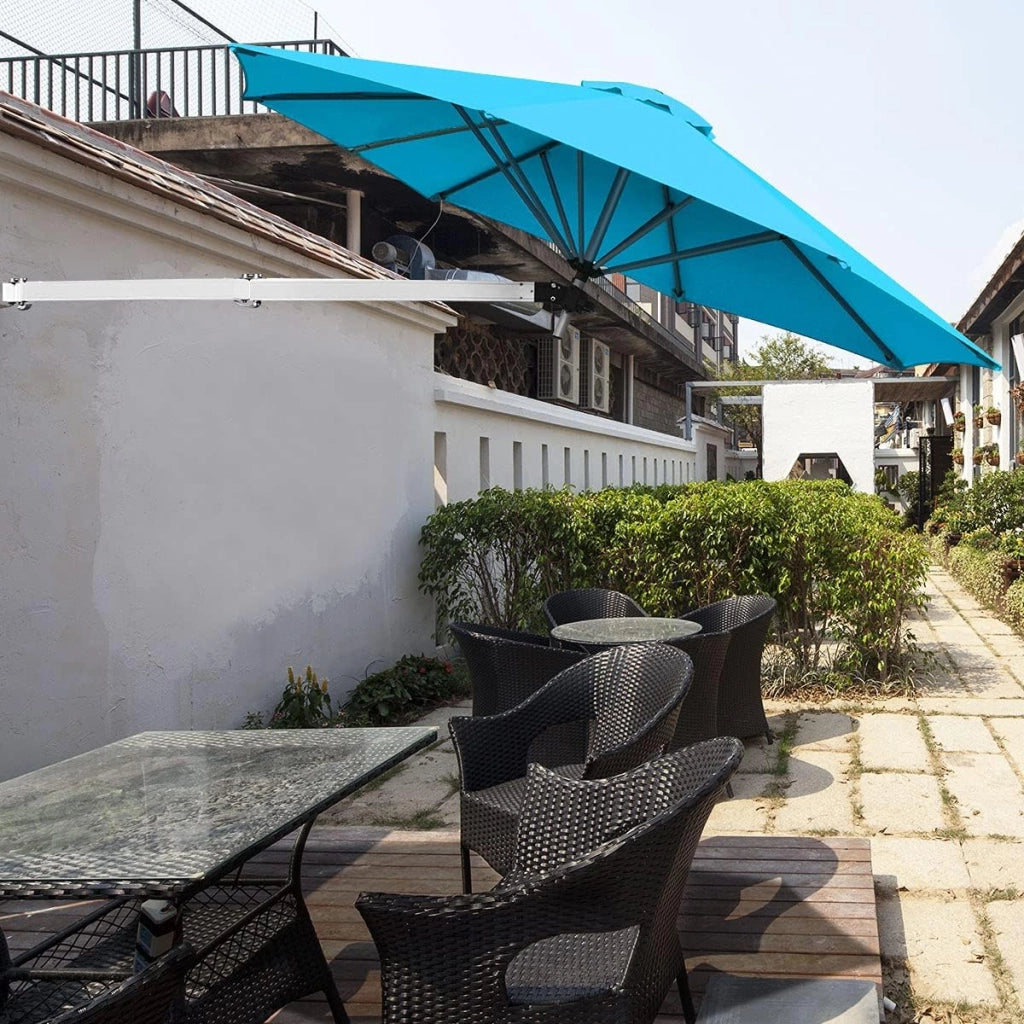 Ombrellone da Parete 247 cm, Ombrellone da Muro per Giardino con Angolo Regolabile, Parasole Esterno Pieghevole Anti UV, per Giardino, Balcone e Cortile (Turchese)