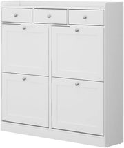 Scarpiera da ingresso Vitto, Bianco, 100 x 99.5 cm con 3 cassetti e 4 scomparti pieghevoli