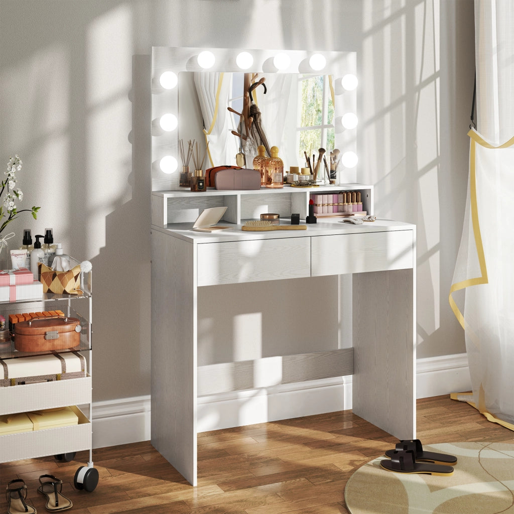 Tavolo trucco con specchio illuminato LED e cassetti ¨C zephmum ¨C bianco