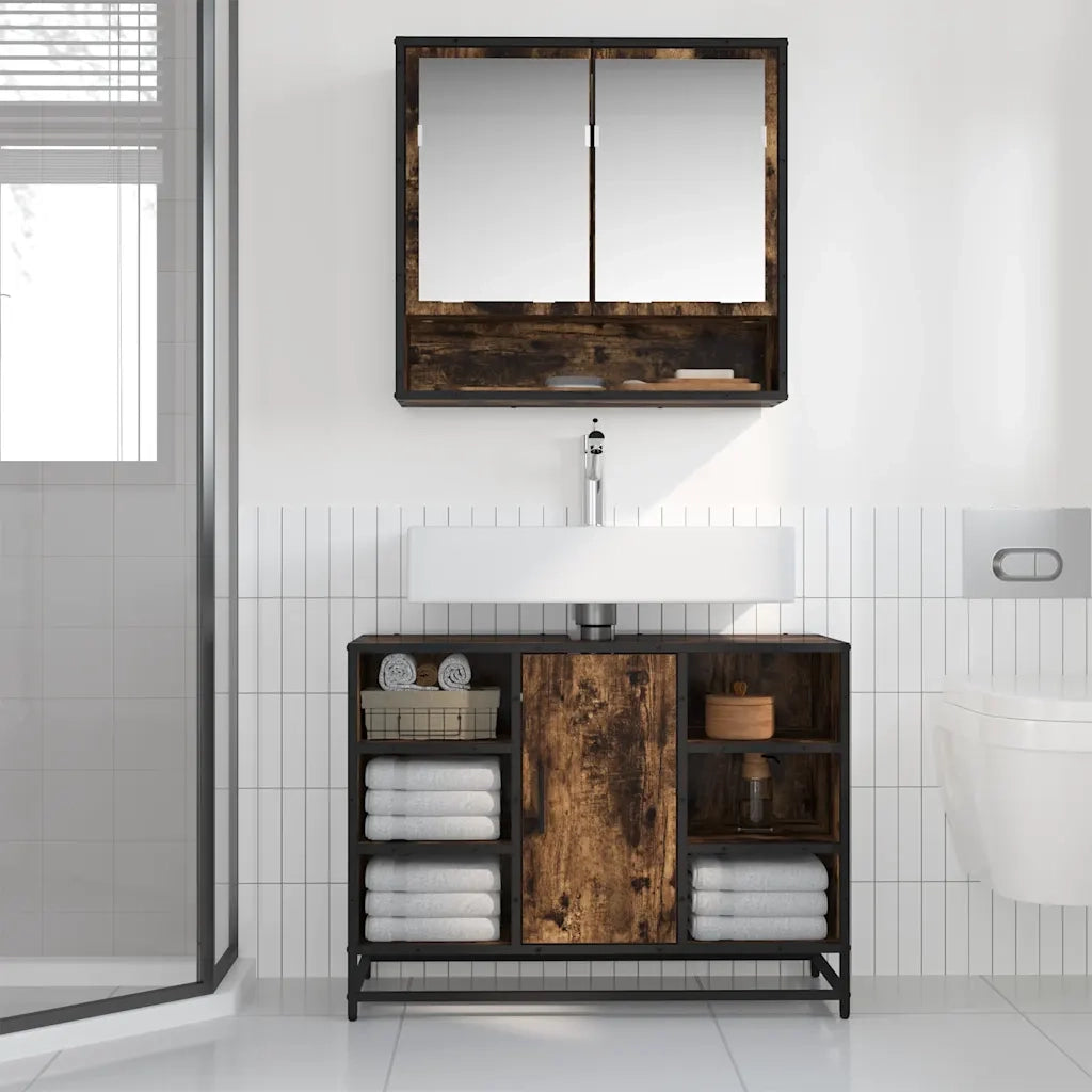 Mobile Lavabo Bagno Rovere Fumo 60x30x60 cm Legno Multistrato