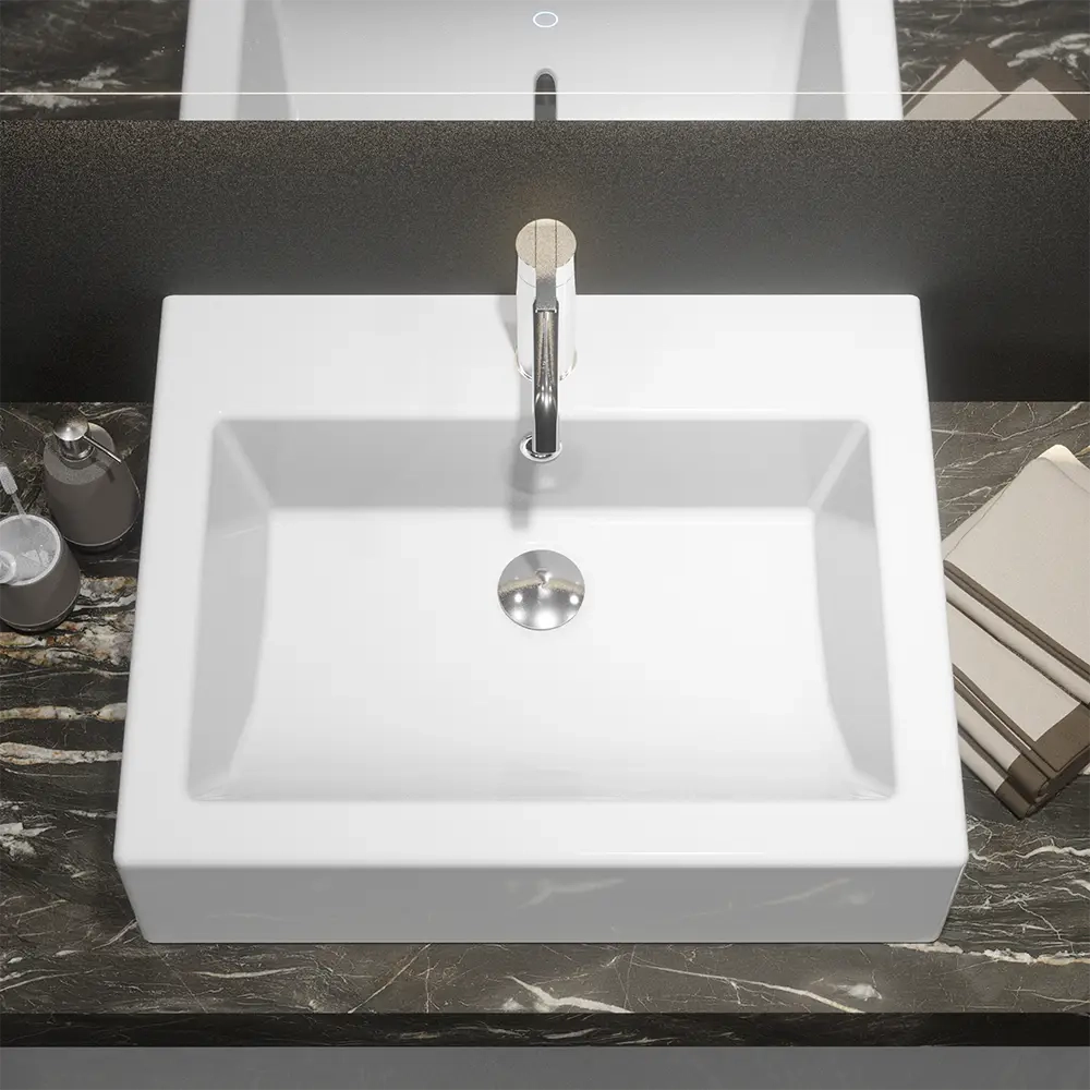 Lavabo da appoggio rettangolare con troppopieno 56x45x15 cm Bianco