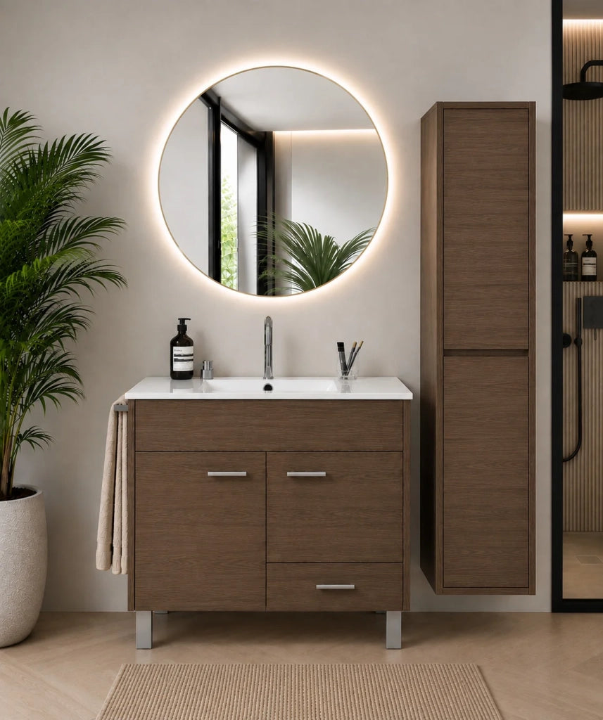 Mobile bagno con lavabo ORIGENBATH SAMOS senza specchio 100x45 cm frassino tea con colonna