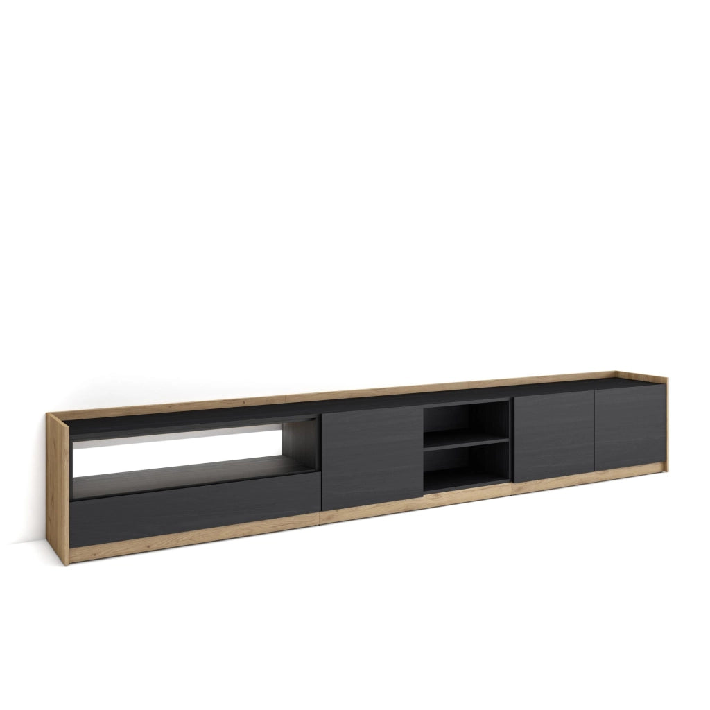 Mobile TV Soggiorno, 310x50x37 cm, Per TV fino a 80", LED, Nero e rovere
