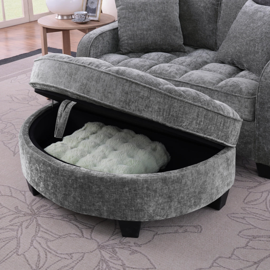 Divano letto 2 in 1 con pouf contenitore; Divano convertibile; in tessuto traspirante; legno di eucalipto; grigio scuro