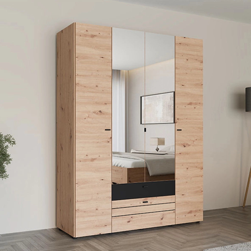 Armadio Camera da Letto Watamu, Guardaroba Grande 7 Ripiani, 155x208h cm Marrone Rovere Nodi