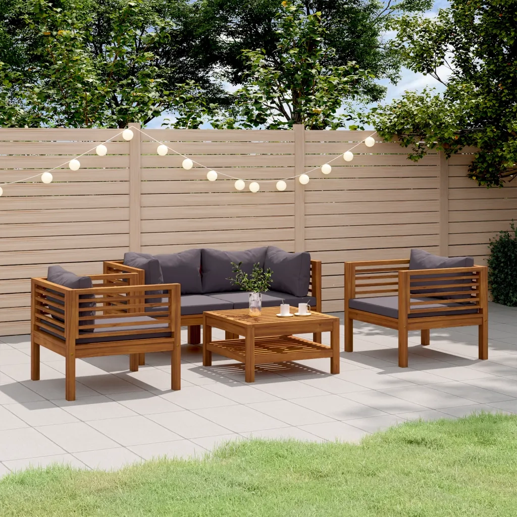 Set Divani da Giardino 5 pz con Cuscini in Massello di Acacia cod mxl 38162