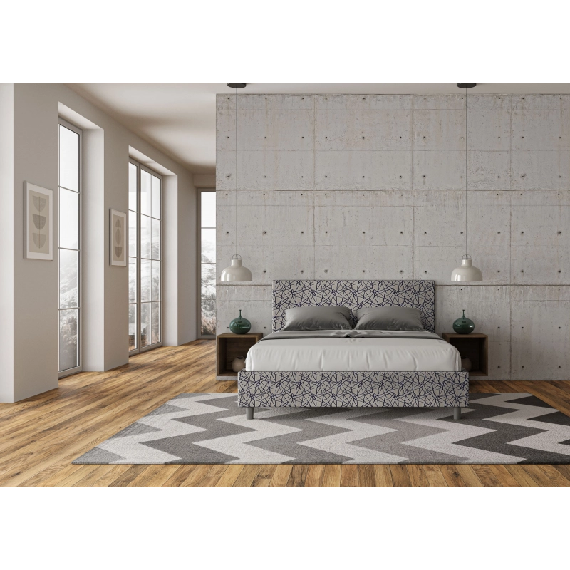 Letto imbottito Matrimoniale 160x190 cm tessuto Era Adele - Con rete,Blu
