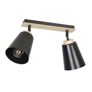 Plafoniera Faretti Spot Orientabili 2 Luci Xiwangmu Acciaio Nero E Legno Naturale