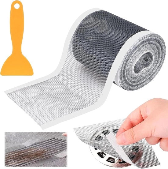 Capocapelli per ogni lunghezza - 100mm x 10m - Etichetta per vasca da bagno - Filtrino per capelli per vasca da bagno - Presa per capelli per vasca da bagno - Filtro per capelli universale - Filtro per vasca da bagno - Adatto per bagno e doccia