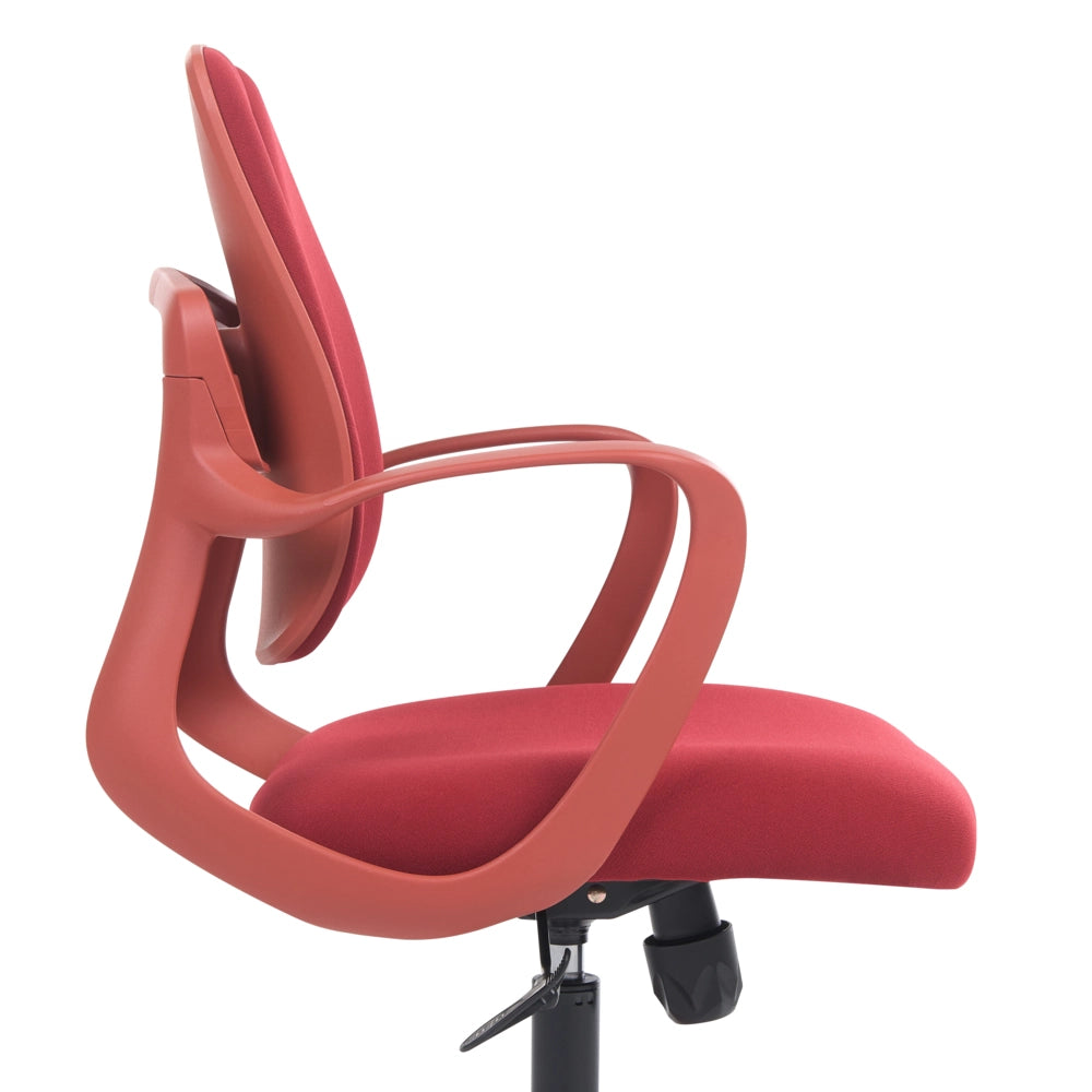 Sedia da ufficio in tessuto rosso girevole con schienale reclinabile regolazione in altezza e braccioli moderna