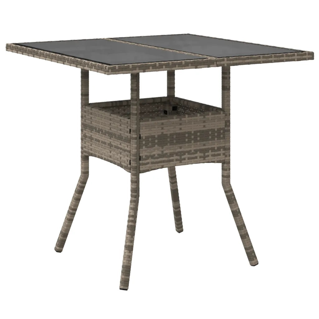 Tavolo da Giardino | Tavolino da esterno Piano in Vetro Grigio 80x80x75 cm Polyrattan