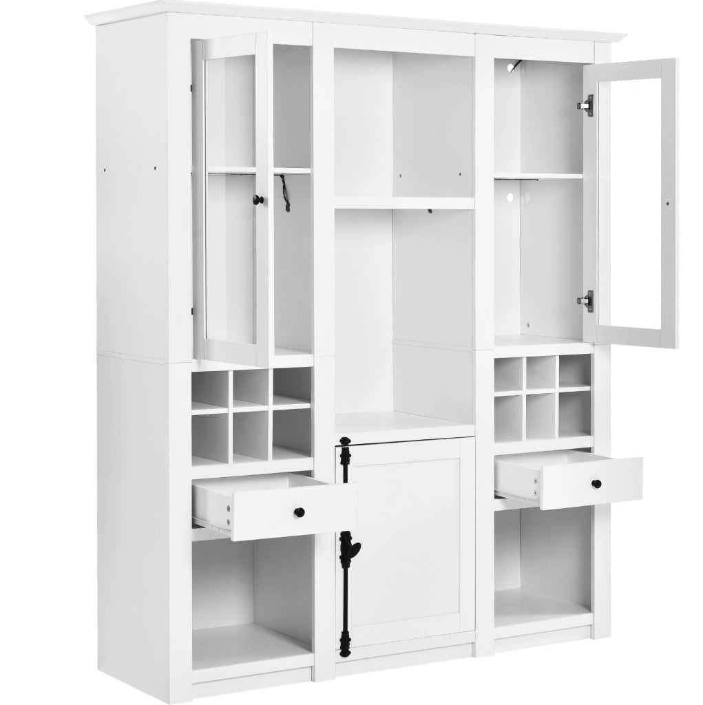 Vetrina LED 143x45，5x170 cm in MDF bianco con vani e USB