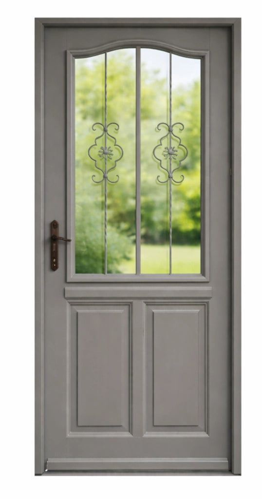 Porta d'ingresso in legno vitreo, Santiago grigio RAL7039, H,200xl,90 p, destra Cote Tableau senza maniglia