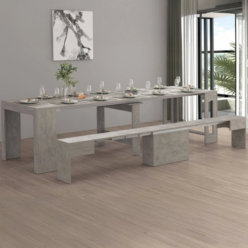 Panca Yutu, Seduta per tavolo da pranzo, Panca singola allungabile, 290x25h45 cm, Grigio