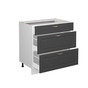 Mobiletto base per cucina Fame-Line Antracite-oro/Bianco 80 cm con 3 cassetti, PL Rovere Vicco
