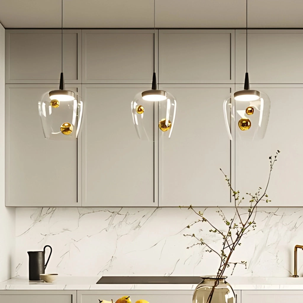 Zafferano Lampada a sospensione Bilia 18 LED 8W 2700K 645lm Vetro Borosilicato Bianco e Oro Antico Design Elegante per Interni Modulare IP40