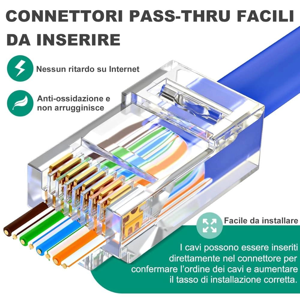 Plug rj45 utp cat6 8p8c trasparenti – set da 100 pezzi