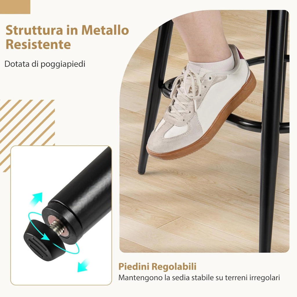 Set di 2 Sgabelli da Bar Girevoli, Sedie Imbottite in Boucle con Schienale, Braccioli Curvi, Gambe in Metallo e Poggiapiedi, Portata 150 kg, per Isola Cucina, Caffè e Pub (Grigio)