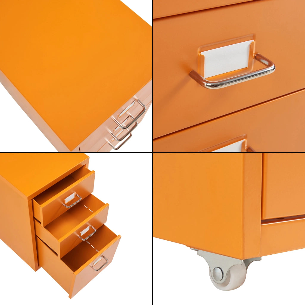 Cassettiera Kökar in Acciaio Mobile Archivio con 3 Cassetti e Rotelle - Arancione [en.casa]