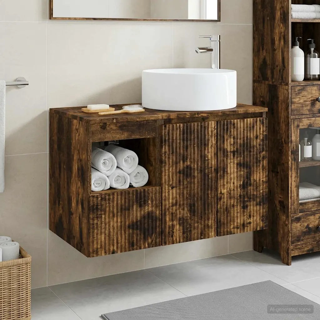 Set di mobili per il bagno 2 pz Rovere Fumo 3404109