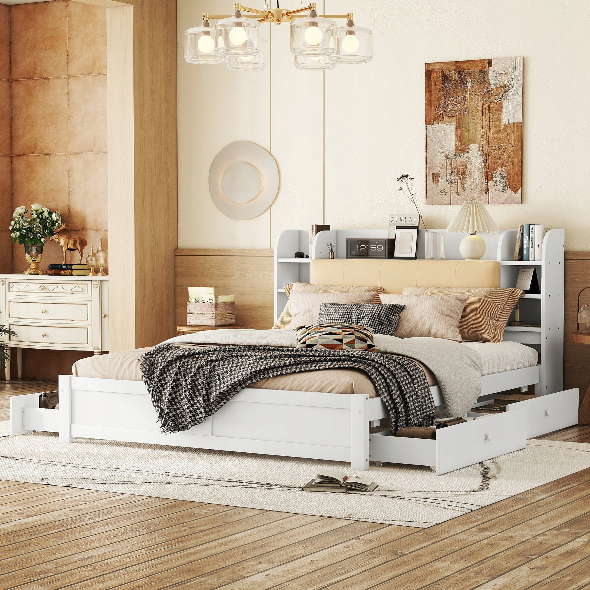 Letto matrimoniale con testiera - Xylo - 180x200 - Bianco - 4 cassetti