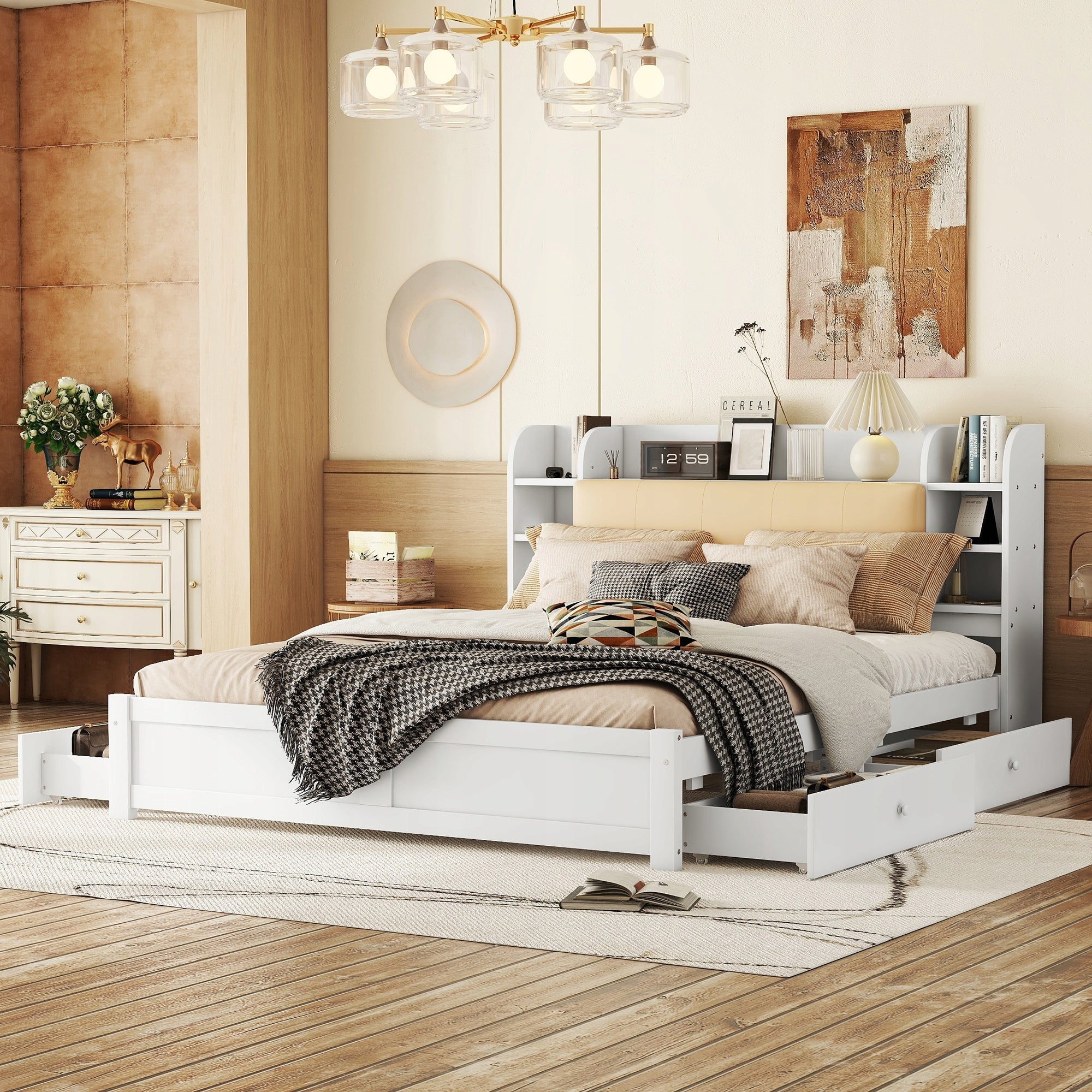 Letto matrimoniale con testiera - Xylo - 180x200 - Bianco - 4 cassetti