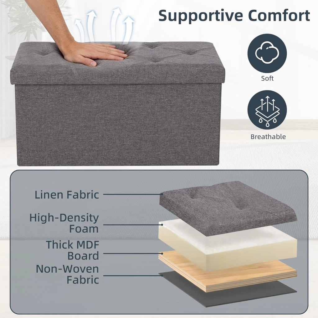 Nemora 75 - Cassapanca Ottomana 76x38x38 cm Pouf Contenitore Poggiapiedi in Tessuto Grigio