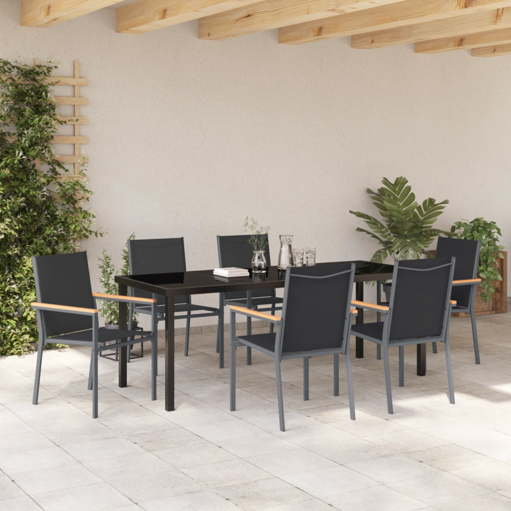 Set da Pranzo da Giardino a 7 Pezzi Nero Textilene e Acciaio