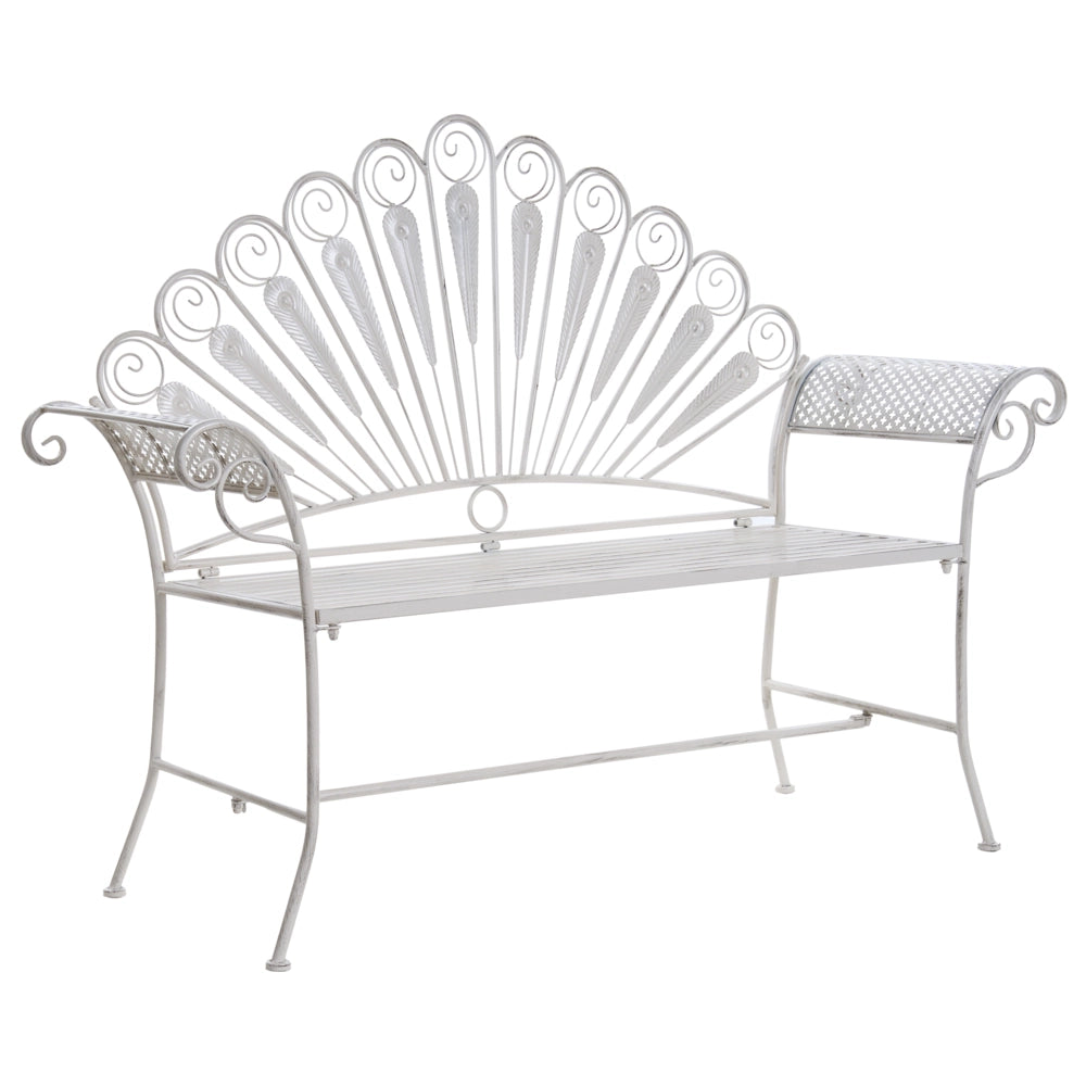 Panca da giardino per esterni in metallo bianco sporco alluminio 2 posti braccioli stile vintage