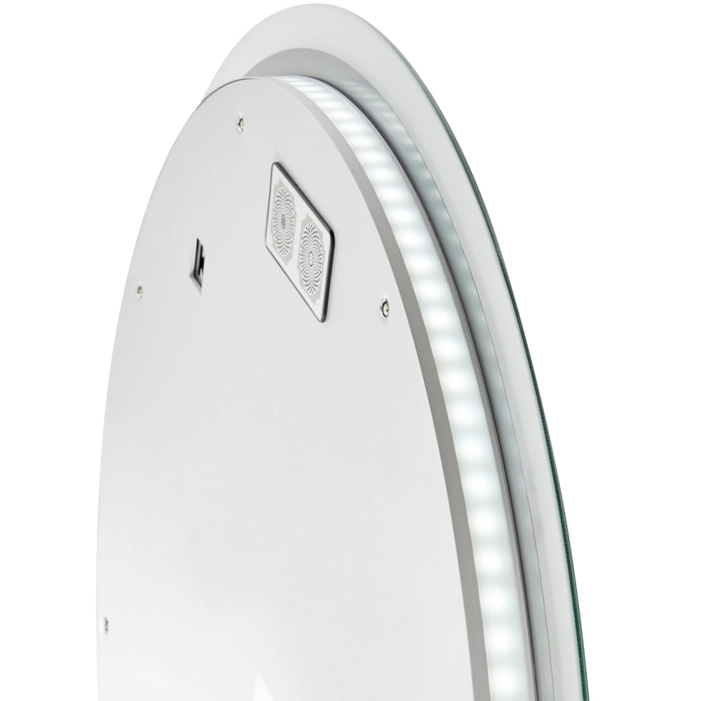 Specchio da bagno a LED argento rotondo con altoparlante bluetooth 80 x 80 cm stile elegante