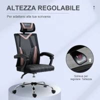 Sedia da Ufficio Ergonomica Inclinabile a 130° con Supporto Lombare e Cervicale, 58x62.5x112-120cm