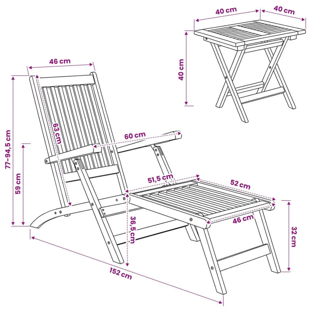Sedia a sdraio pieghevole con tavolo 2 pcs Naturale 3426520