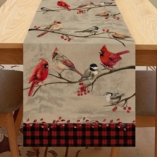Tavolo di Natale con tovaglia da tavola in lino con fiori rossi (183 cm x 33 cm, stile 5)