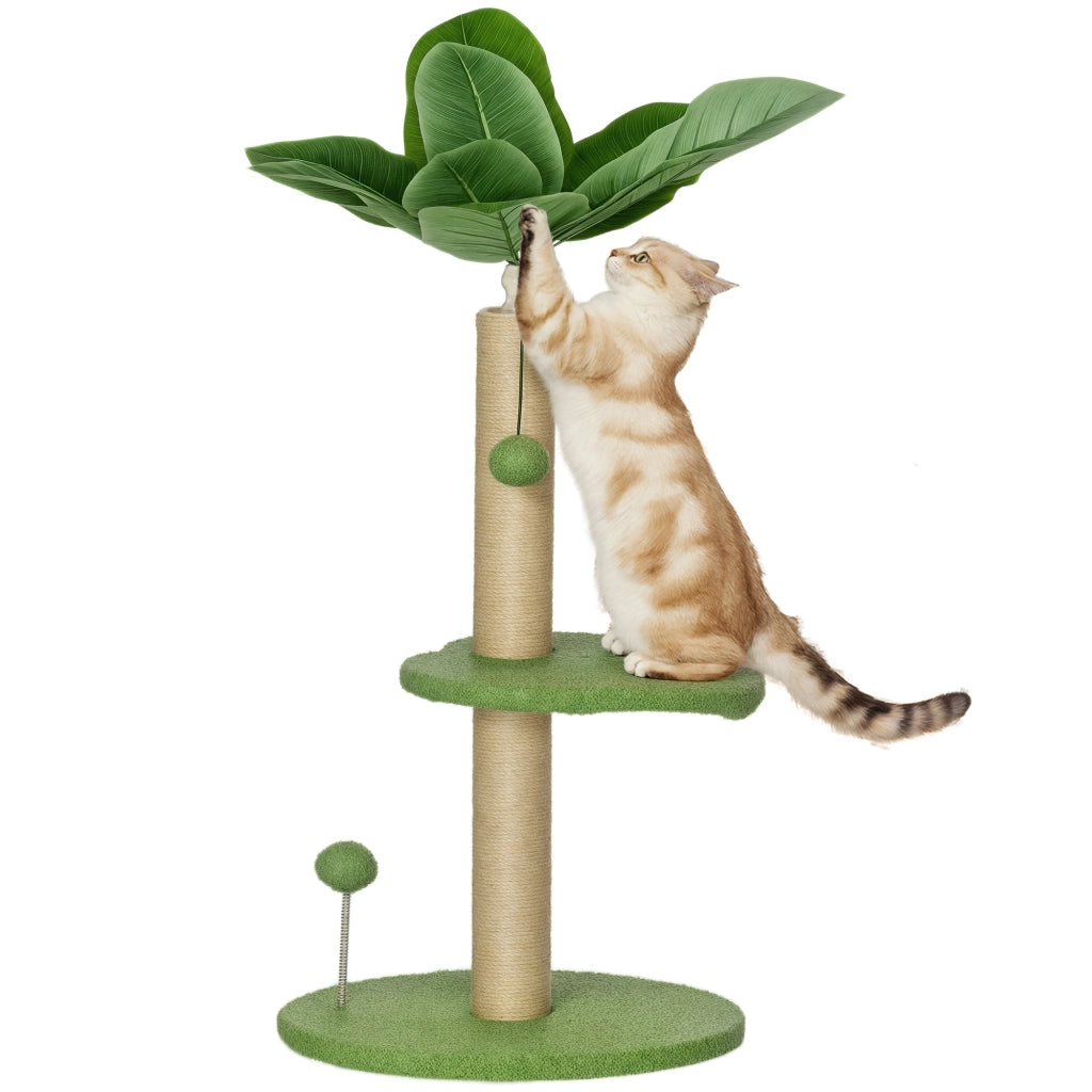 Albero per Gatti con Palo Graffiatoio e Piattaforme ¨C ZephMum ¨C Verde, Peluche e Truciolato, ?40x83 cm