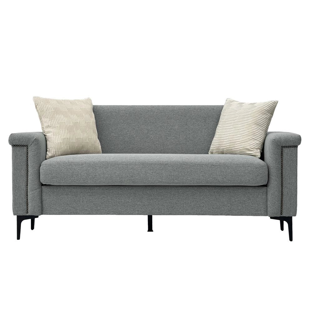 Divano 2 posti minimalista - Xylo - Piedi metallici, tessuto lino, grigio chiaro
