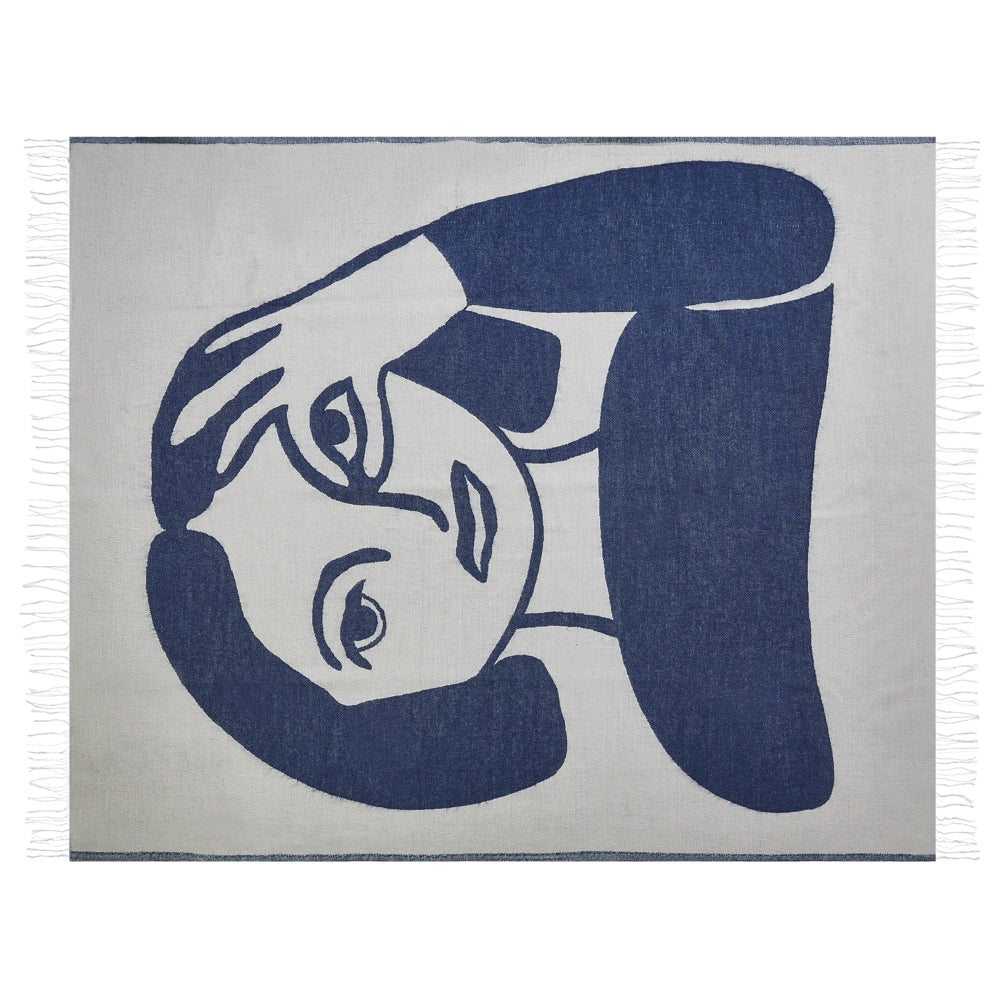 Coperta in acrilico beige blu marino 130 x 170 cm poliestere donna frange soggiorno camera da letto