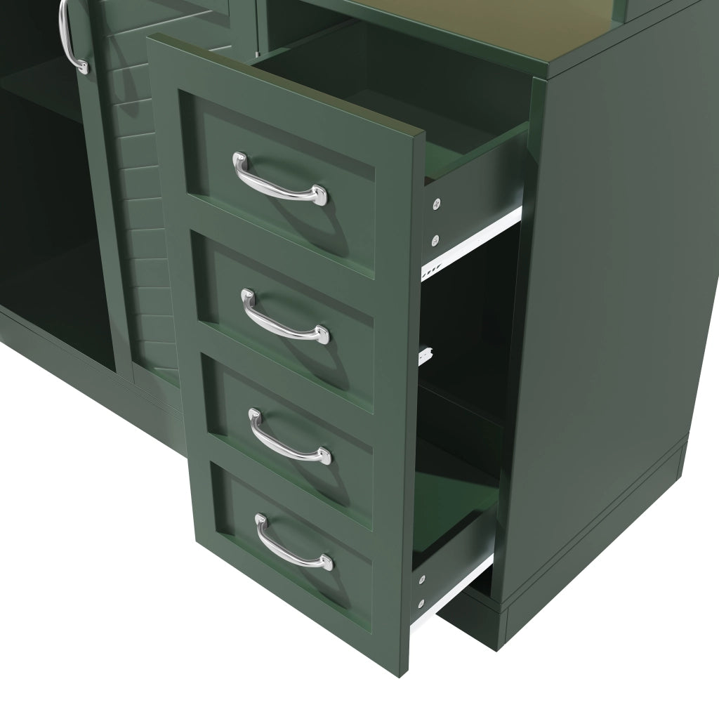 Credenza alta da cucina con 4 Ante e 2 Cassetti; LED e Portabibite; in MDF; 120 x 40 x 188 cm; Verde