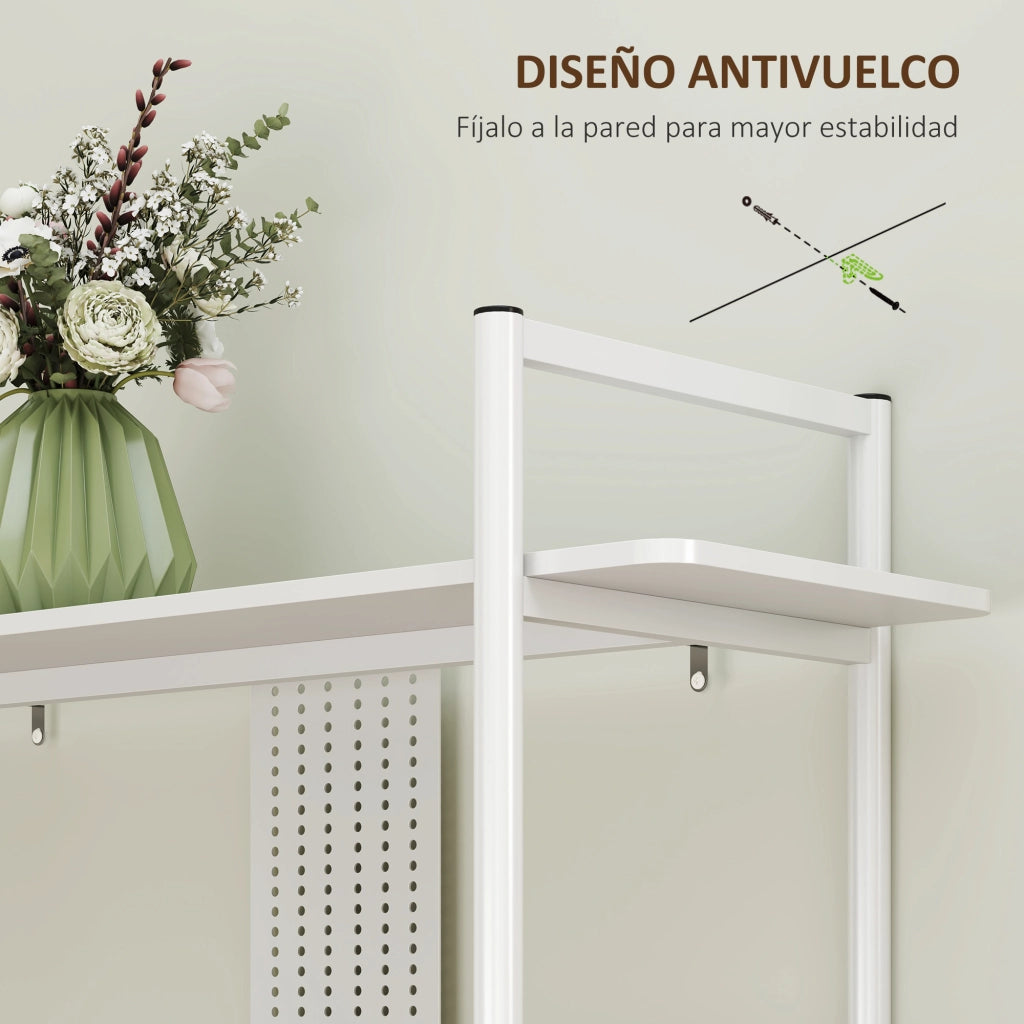 Libreria Scaffale 4 Livelli con Pannello Perforato ¨C Zephmum ¨C Bianco 80x24x180