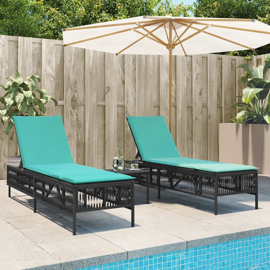 Lettini prendisole 2 pz con Tavolino in Polyrattan Nero 4002754