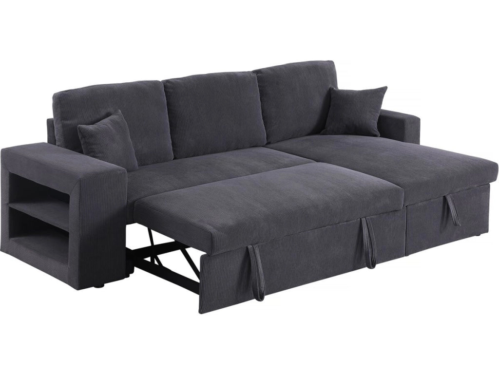 Divano letto angolare in velluto a coste reversibile "Axel" - 3 posti - Grigio