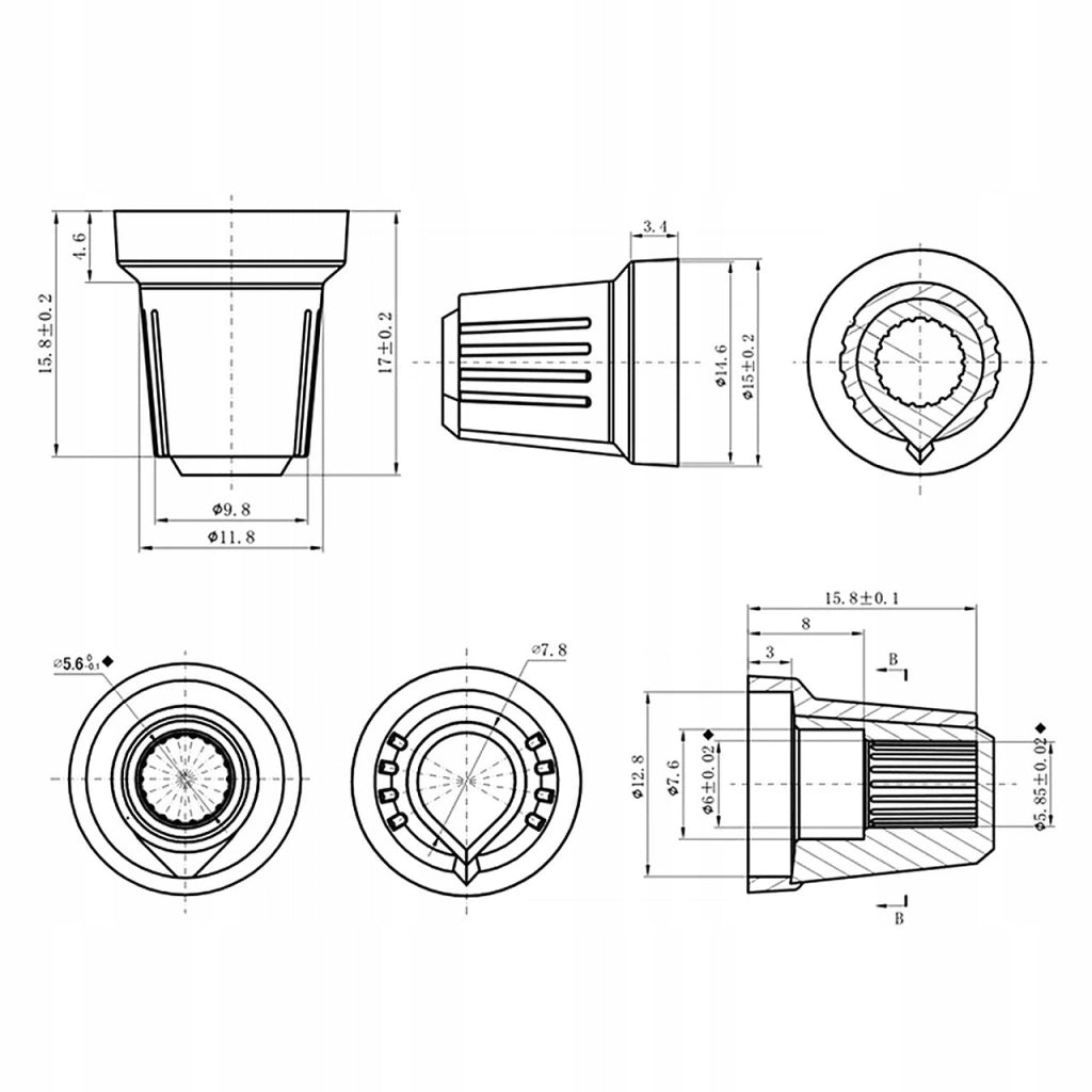 Manopola Potencjometro Rosfix 2x – Alta Qualità, Materiale Resistente | Diametro Asse 6mm, Dimensioni 15x17mm