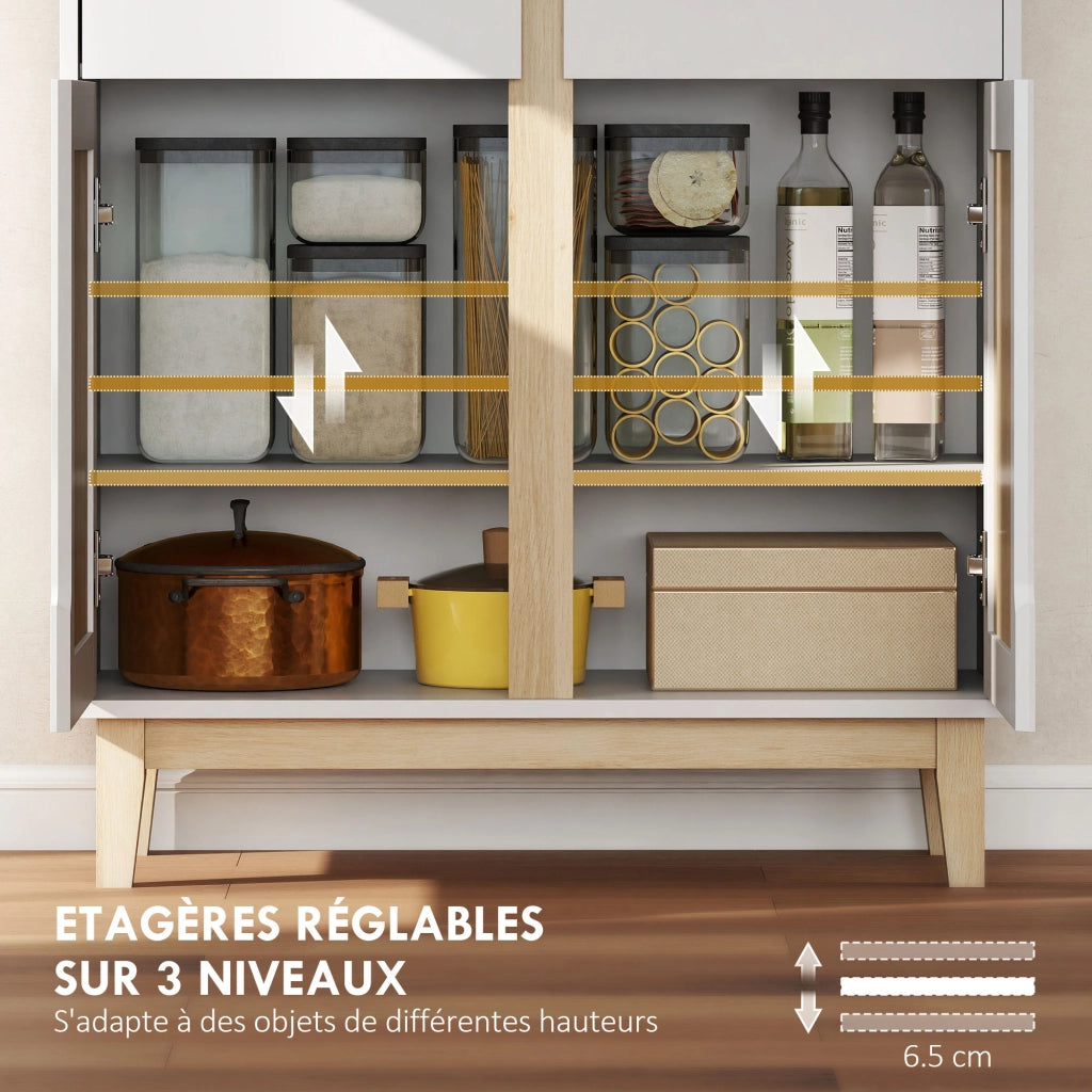 Credenza Cucina con 4 Porte e 2 Cassetti ¨C Zephmum ¨C Bianco Rovere 80x35x170cm